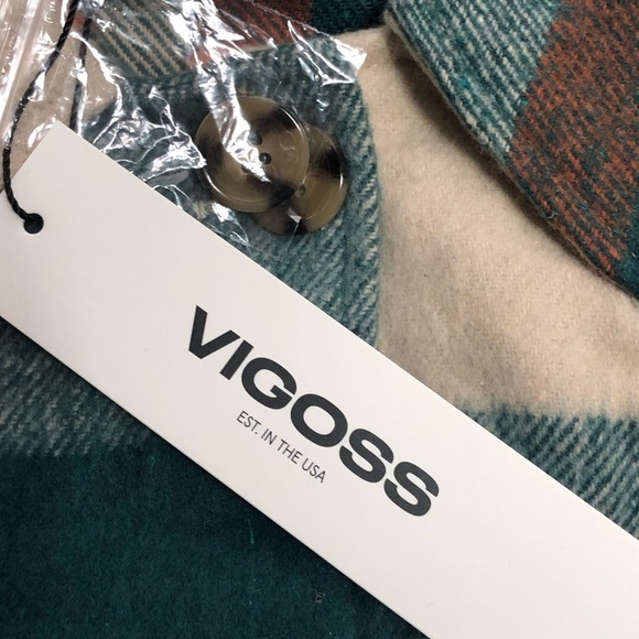 Shacket jade green and coral plaid long sleeve button down XS - Picture 10 of 13